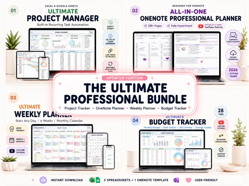 The Ultimate Professional Bundle - project manager, OneNote planner, weekly planner, and budget tracker